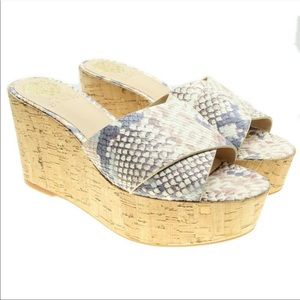 VINCE CAMUTO Snakeskin Cork Heel Wedge Slides